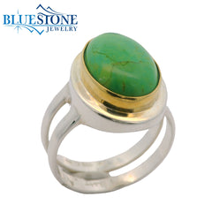 Silver & Gold Turquoise Ring- Size 8