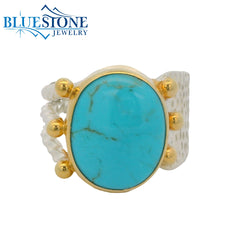 Silver & Gold Turquoise Ring- Size 9