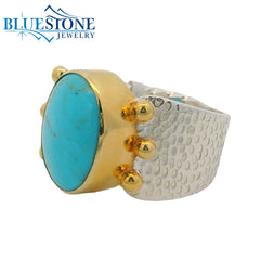 Silver & Gold Turquoise Ring- Size 9