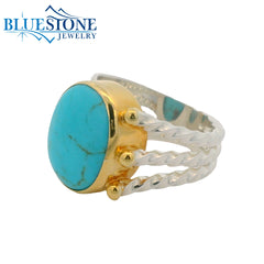 Silver & Gold Turquoise Ring- Size 9