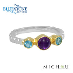 Silver & Gold Ring with Amethyst and Topaz- Size 7