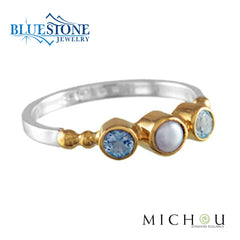 Silver & Gold Ring with Pearl and Topaz- Size 8