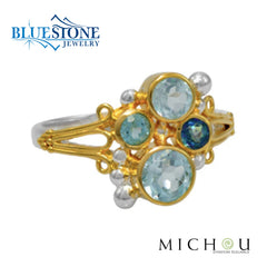 Silver & Gold Ring with Pearl and Topaz- Size 7