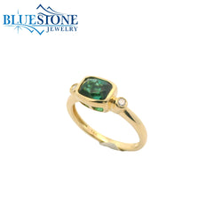 14KYG Ring w/ Bezel Set Green Tourmaline & Diamonds - Sz. 6.75