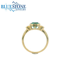14KYG Ring w/ Bezel Set Green Tourmaline & Diamonds - Sz. 6.75