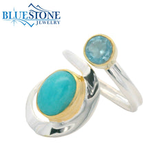 Silver and Gold Ring with Amazonite and Topaz- Size 6