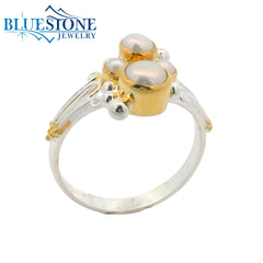 Silver and Gold Ring with Pearls- Size 7