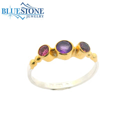 Silver and Gold Ring with Amethyst and Garnet- Size 7