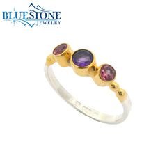 Silver and Gold Ring with Amethyst and Garnet- Size 7