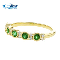 14kt Yellow Gold Emerald and Diamond Ring- Size 7.25
