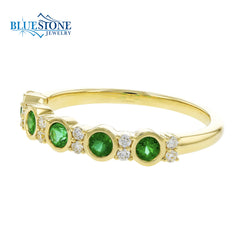 14kt Yellow Gold Emerald and Diamond Ring- Size 7.25
