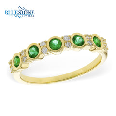 14kt Yellow Gold Emerald and Diamond Ring- Size 7.25