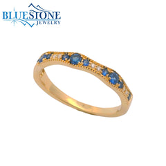 14kt Yellow Gold Ring with Sapphires & Diamonds- Size 7.75