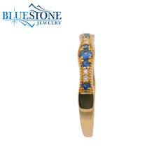 14kt Yellow Gold Ring with Sapphires & Diamonds- Size 7.75