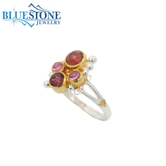 Two-Tone Ring w/ Garnets & Rhodolite Garnet Gemstones - sz 6.25