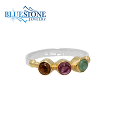 Silver & Gold Ring w/ 3 Pink & Green Tourmalines- Size 8