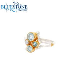 Silver & Gold Ring with Pearl and Topaz- Size 7.75