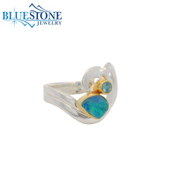 Silver & Gold Ring with Opal and Topaz- Size 8