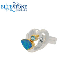 Silver & Gold Ring with Opal and Topaz- Size 8