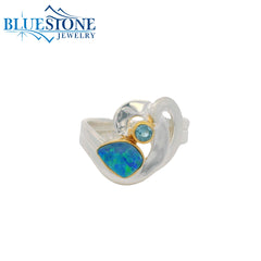 Silver & Gold Ring with Opal and Topaz- Size 8