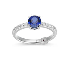 Sterling Silver Lab Sapphire Ring w/ CZ's - Sz. 8