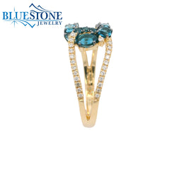 14KWG Assorted Blue Topaz & Diamond Ring - Sz 6.5