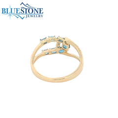 14KWG Assorted Blue Topaz & Diamond Ring - Sz 6.5