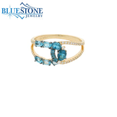 14KWG Assorted Blue Topaz & Diamond Ring - Sz 6.25