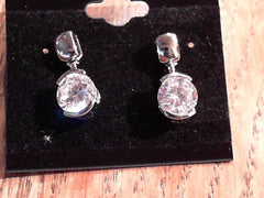 Lady's White Sterling Silver Rhodium Stud Earrings With 2= Round Cubic