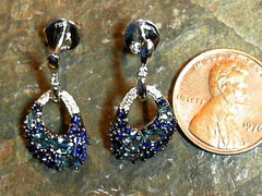 14K White Gold Earrings with Swiss Blue Topaz, Blue Sapphires & Diamonds