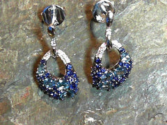 14K White Gold Earrings with Swiss Blue Topaz, Blue Sapphires & Diamonds