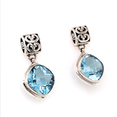Sterling Silver Square Post Drop Earrings w/ Blue Topazes