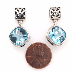 Sterling Silver Square Post Drop Earrings w/ Blue Topazes