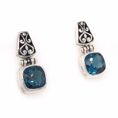 Sterling Silver Post Drop Earrings with Two Small Cushion Cut London B