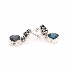 Sterling Silver Post Drop Earrings with Two Small Cushion Cut London B