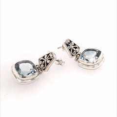Sterling Silver Post Earrings w/  Blue Topaz - Small