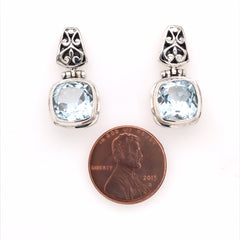 Sterling Silver Post Earrings w/  Blue Topaz - Small