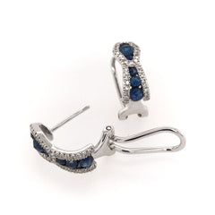 14KWG Omega-Back Earrings w/ Sapphires & Diamonds