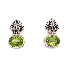 Sterling Silver Post Earrings w/ Oval Peridots