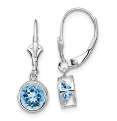14 Karat White Gold Lever Back Earrings with Two 6mm Round Blue Topaz.