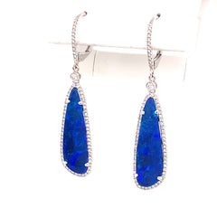 14K White Gold Earrings w/ Opals & Diamonds