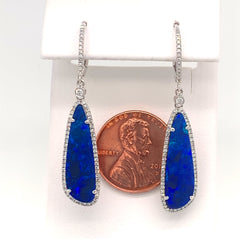 14K White Gold Earrings w/ Opals & Diamonds