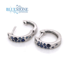 14 Karat White Gold Sapphire Huggy Hoop Earrings