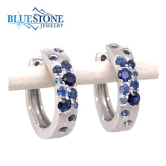 14 Karat White Gold Sapphire Huggy Hoop Earrings