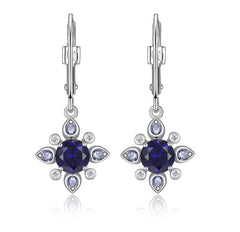 Sterling Silver Earrings w/ Blue Sapphires & LAB-Diamond