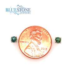 14 Karat White Gold Stud Earrings with 3.5mm Round Teal Blue/Green Sapphires.