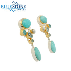 Silver & Gold Earrings with Amazonite, Pearl and Topaz