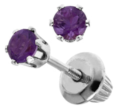 14kt White Gold 3mm Amethyst Screw Back Stud Earrings