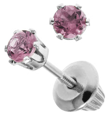 14kt White Gold 3mm Pink Tourmaline Screw Back Stud Earrings