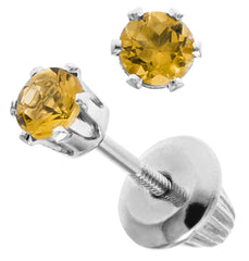 14kt White Gold 3mm Citrine Screw Back Stud Earrings